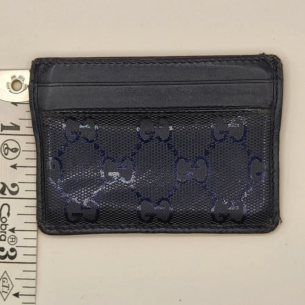 GUCCI GG Supreme Monogram Card Holder Case Navy Blue Black Compact Mens